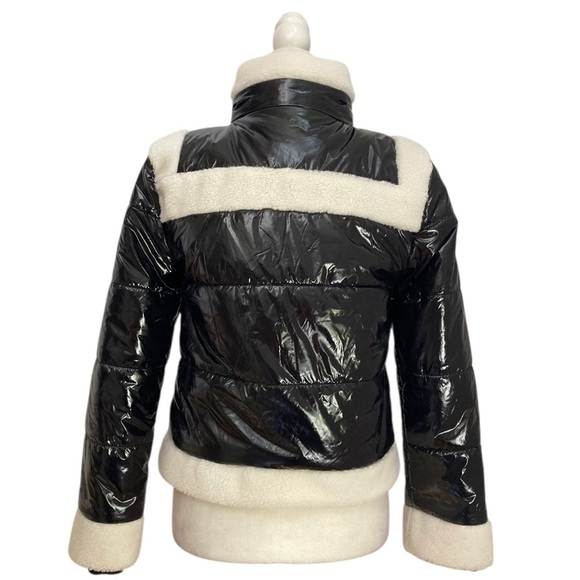 J. Society Sherpa Trim Bomber Jacket NWT Quilted Puffer Black Cream - Picture 5 of 13